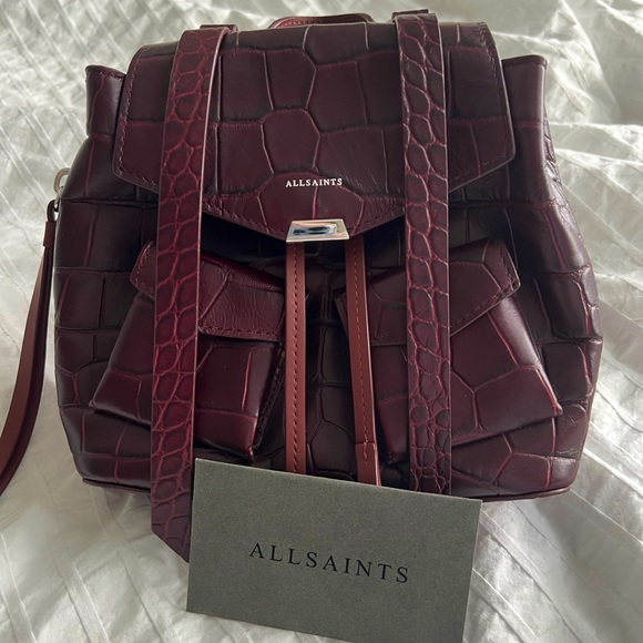 STILL AVAILABLE - AllSaints Polly Mini Backpack Burgundy Crocodile - Picture 2 of 7